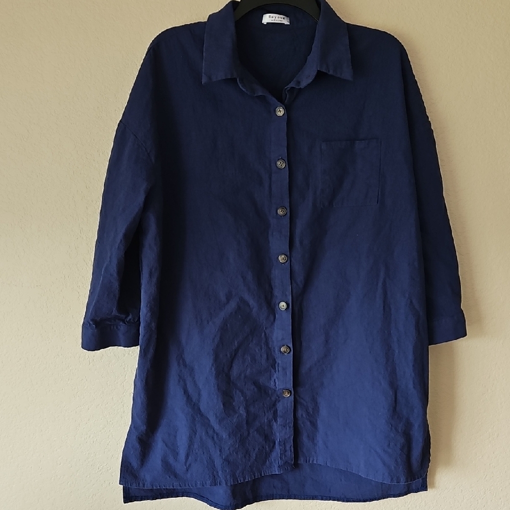 Beyove Blue Button‎ Down Tunic Xl